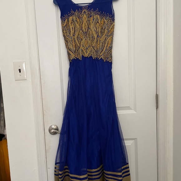 Blue and Gold Anarkali Pakistani Indian clothes - Picture 4 of 8